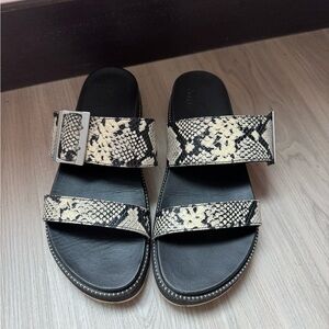 Sorel Black and Cream Snake Print Sandals
